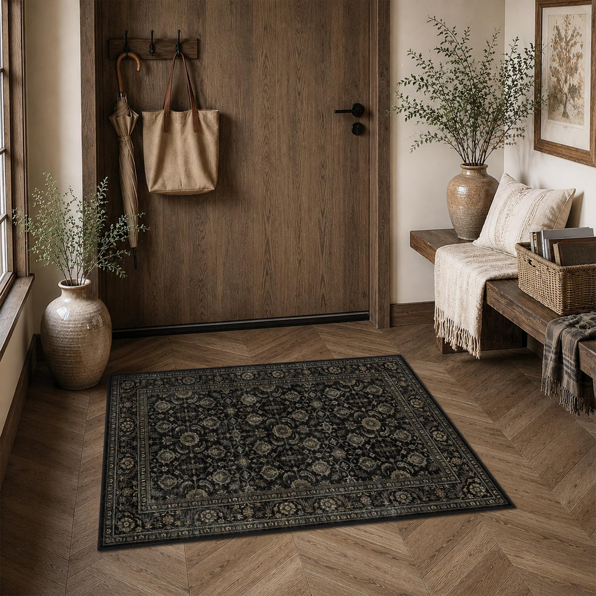 JOOJA 8x10 Beige Vintage Soft Low Pile Boho Neutral Washable Area Rug