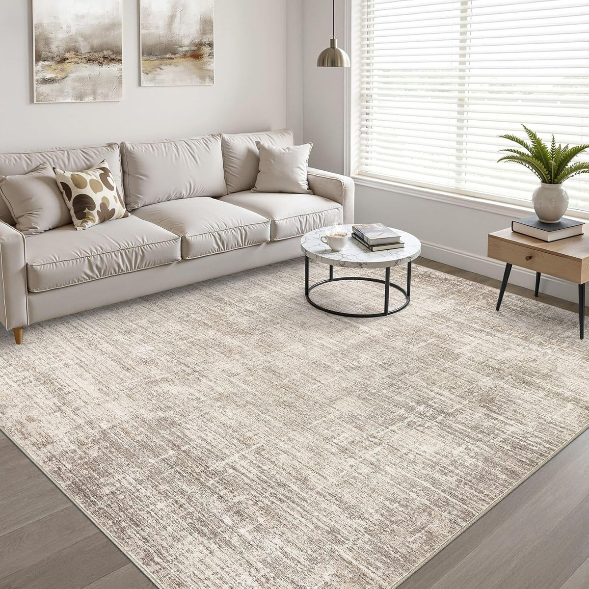 LOONGRUG 8x10 Area Rugs Washable Neutral Modern Rug for Living Room Brown