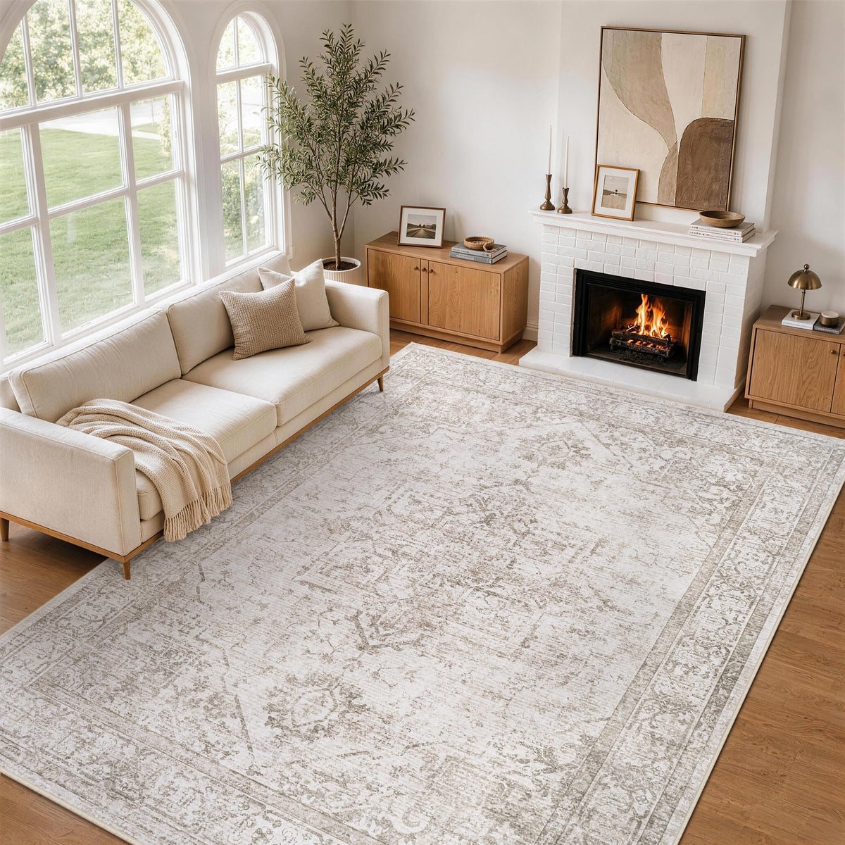 8x10 Area Rugs for Living Room Washable Non-Slip Rug Beige