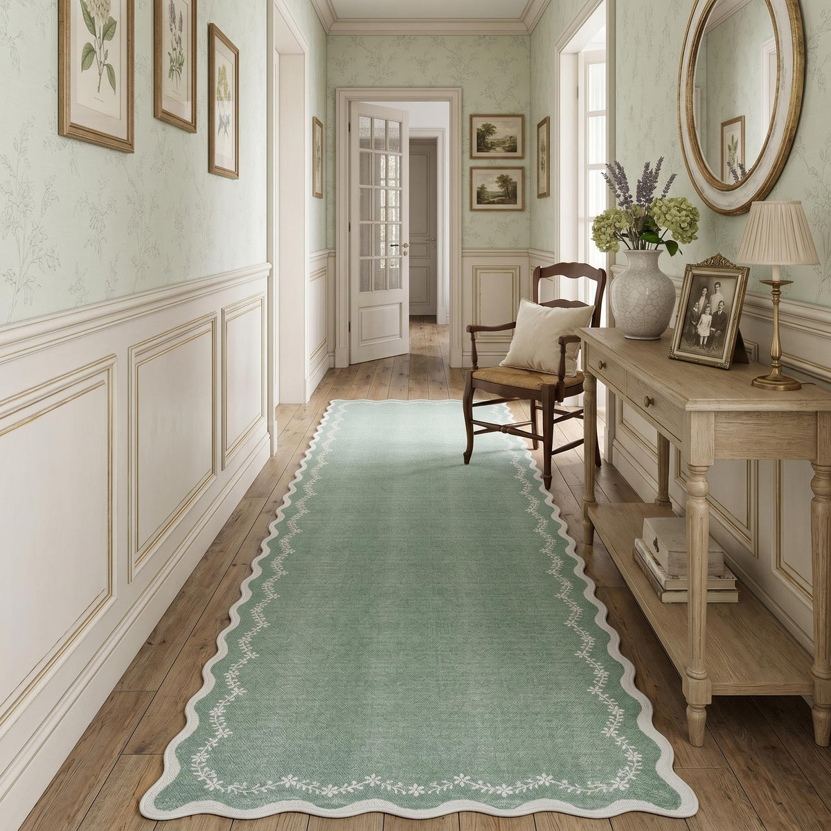 GarveeHome 5x7 Scalloped Area Rug Jute Washable Bedroom Living Room Rug