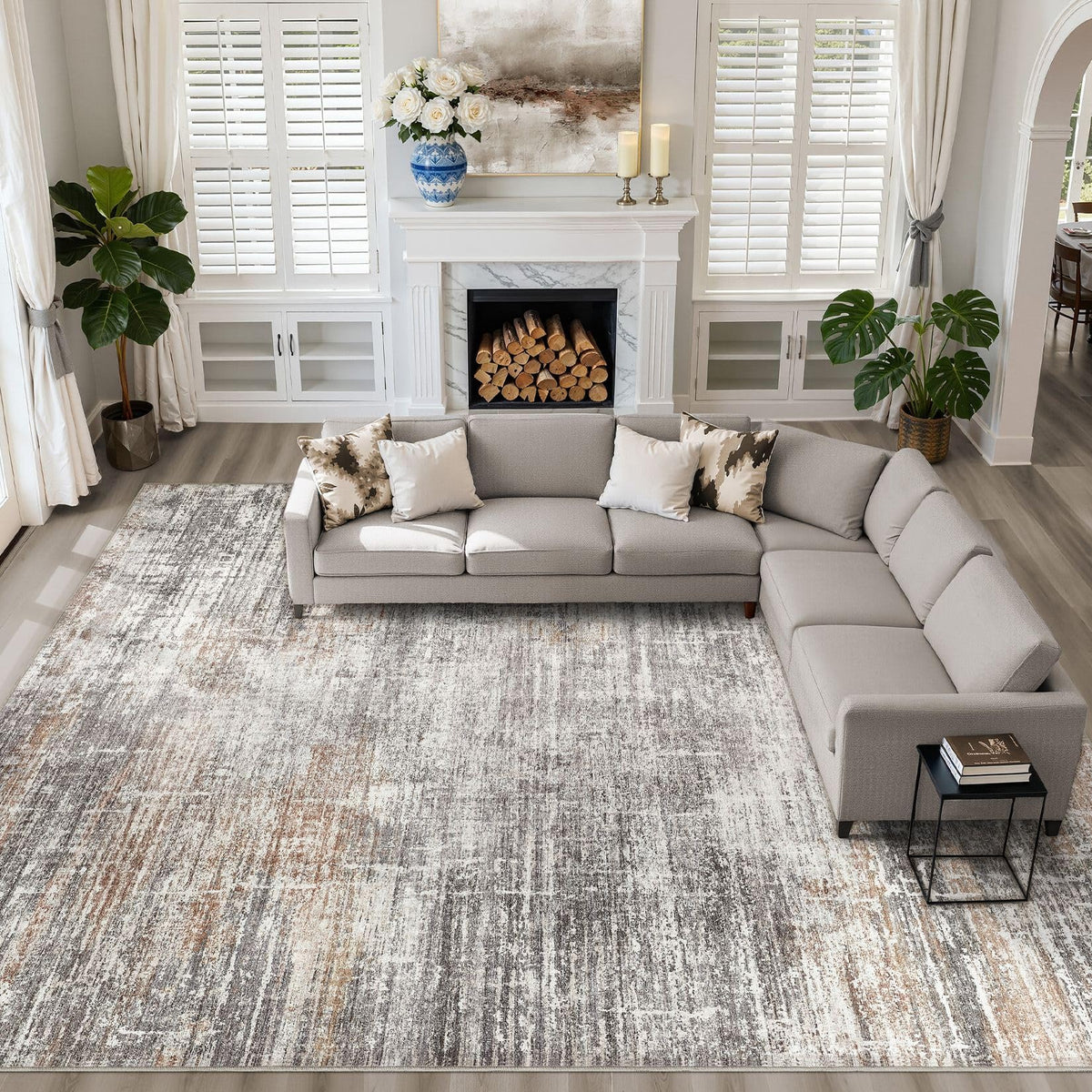 LOONGRUG 8x10 Area Rugs Washable Neutral Modern Rug for Living Room Brown