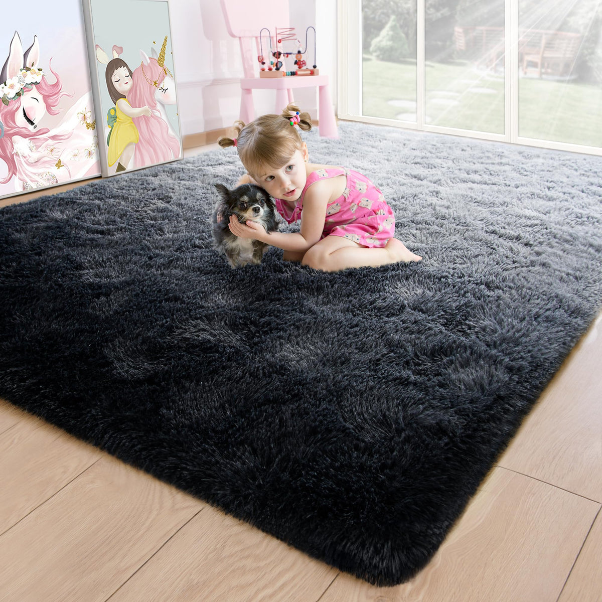 Noahas 2x6 Black Fluffy Soft Runner Rug Non-Slip for Bedroom Dorm Hallway
