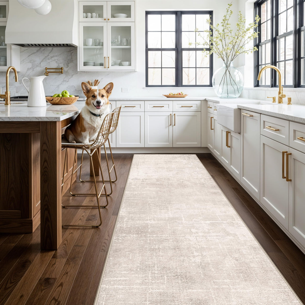 2x6 Hallway Washable Runner Rug : Vintage Soft Kitchen Laundry Runner with Non Slip Backing Farmhouse Entryway Living Room Floor Mat Stain Resistant Carpet for Bedroom Bathroom Distressed Beside Rug