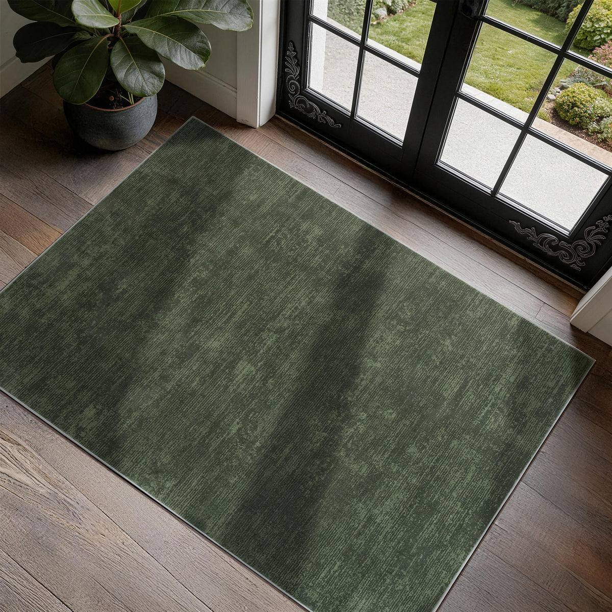8x10 Washable Area Rug, Black Solid Area Rugs for Living Room & Bedroom