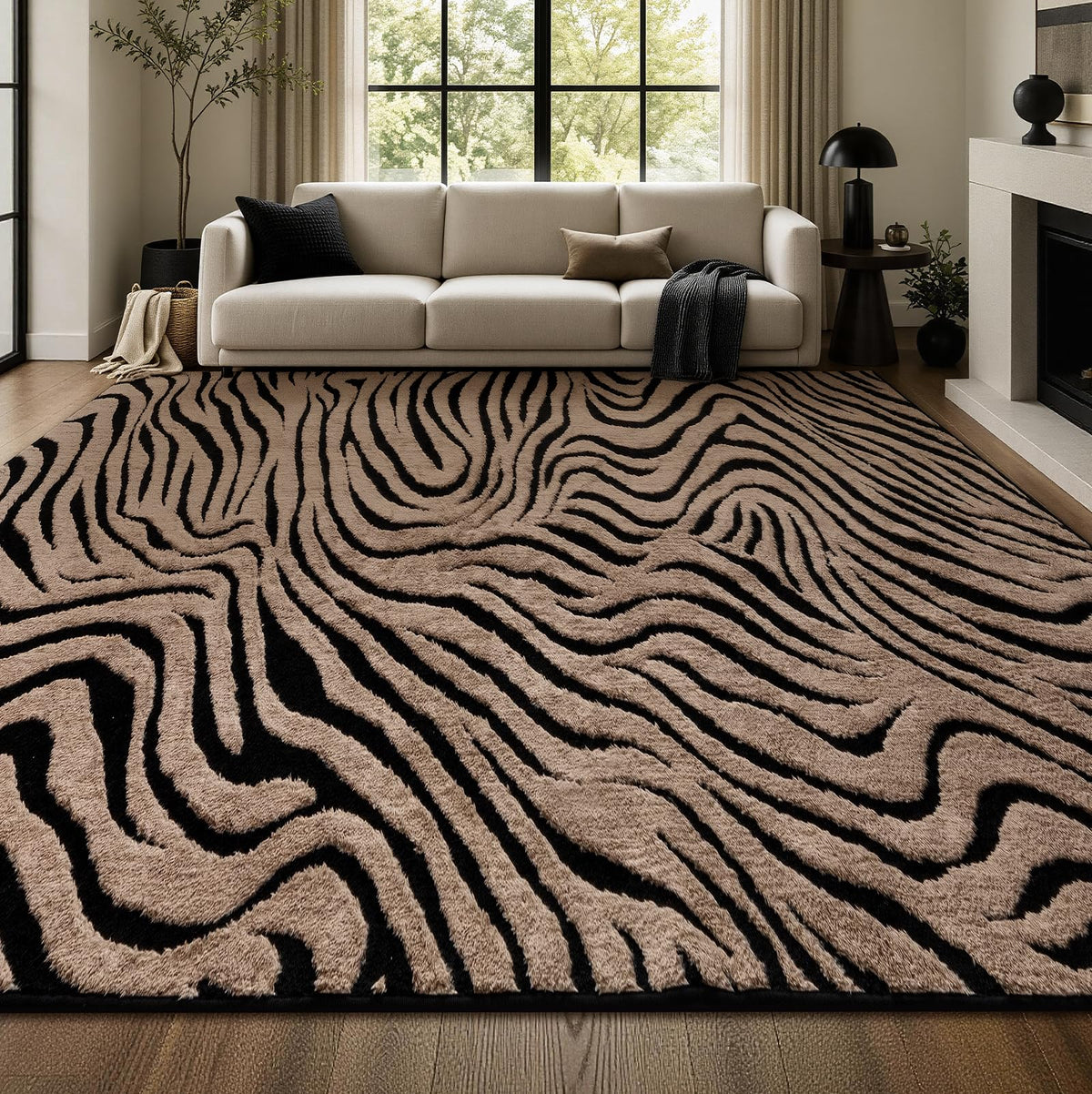 YIHOUSE 5×7 Ft Area Rugs for Living Room: Modern Washable Rug - Abstract Black and Cream White Rug for Bedroom Dining Room Office Playroom Nursery Home Decor - Nonslip Non-Shedding Striped Rugs