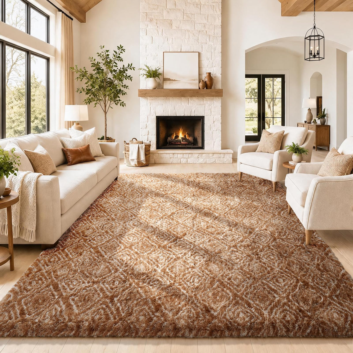 Ophanie 5x7 Area Rugs for Living Room Ivory, Fluffy Shag Large Fuzzy Plush Soft Rug, Shaggy Floor Big Carpets for Bedroom Nursery, Kids Home Decor Aesthetic with Over 99 pcs Pile fibers
