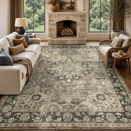Lessymo 8x10 Washable Area Rug for Living Room Bedroom, Large Non-Slip Rug