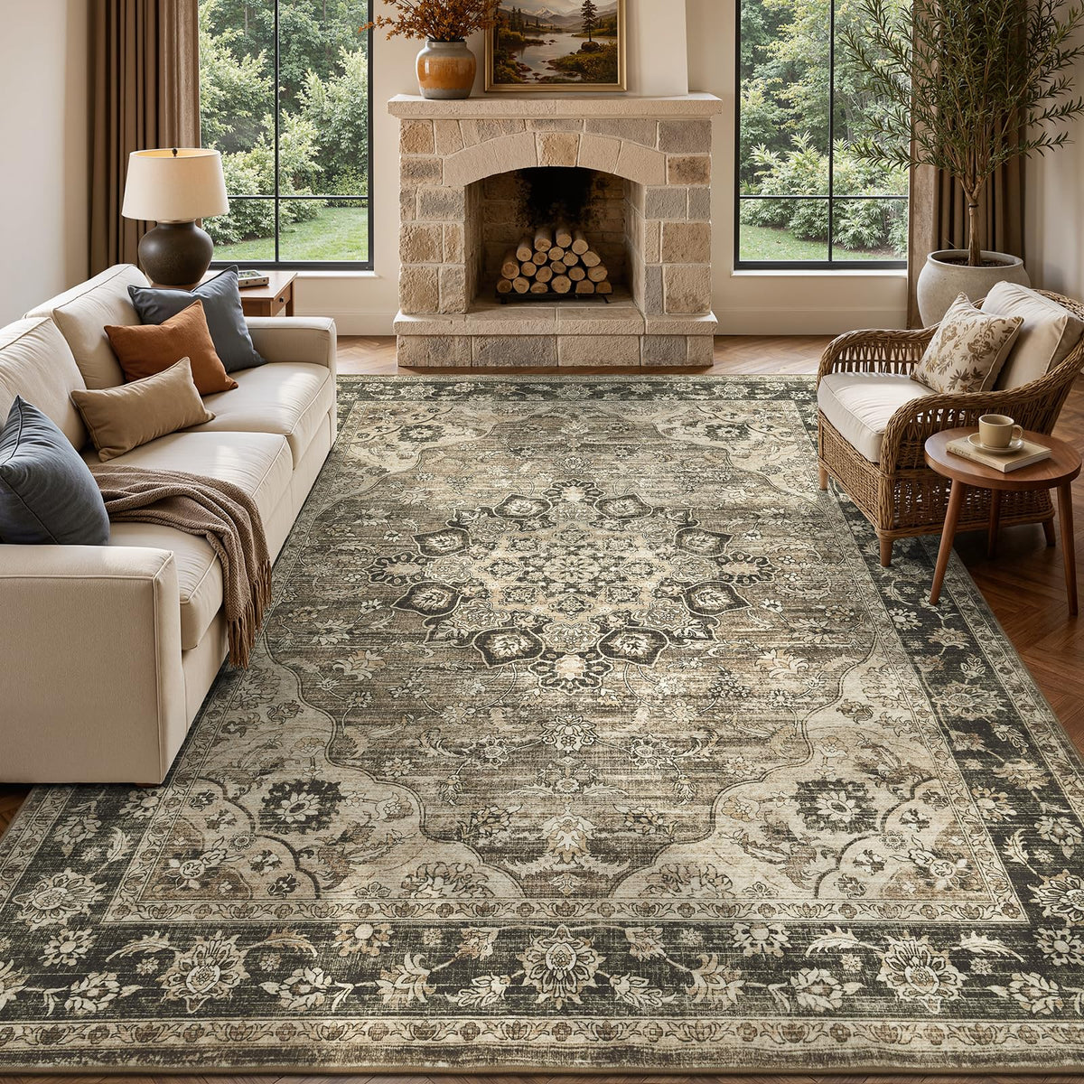 Lessymo 8x10 Washable Area Rug for Living Room Bedroom, Large Non-Slip Rug