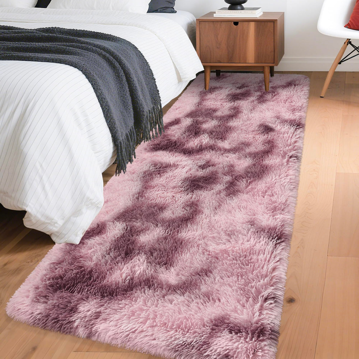 Tie-Dyed Runner Rug for Bedroom Black Grey 2x6ft Fluffy Area Rug Bedside Runner Rug for Kids Room Boys Teens Nursery Baby Living Room Dorm Home Decor Carpets