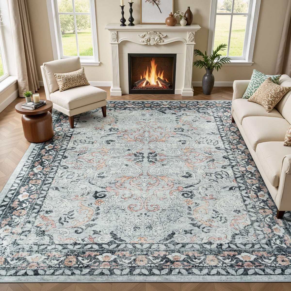 8x10 Area Rugs for Living Room Green Washable Non-Slip Large Carpet