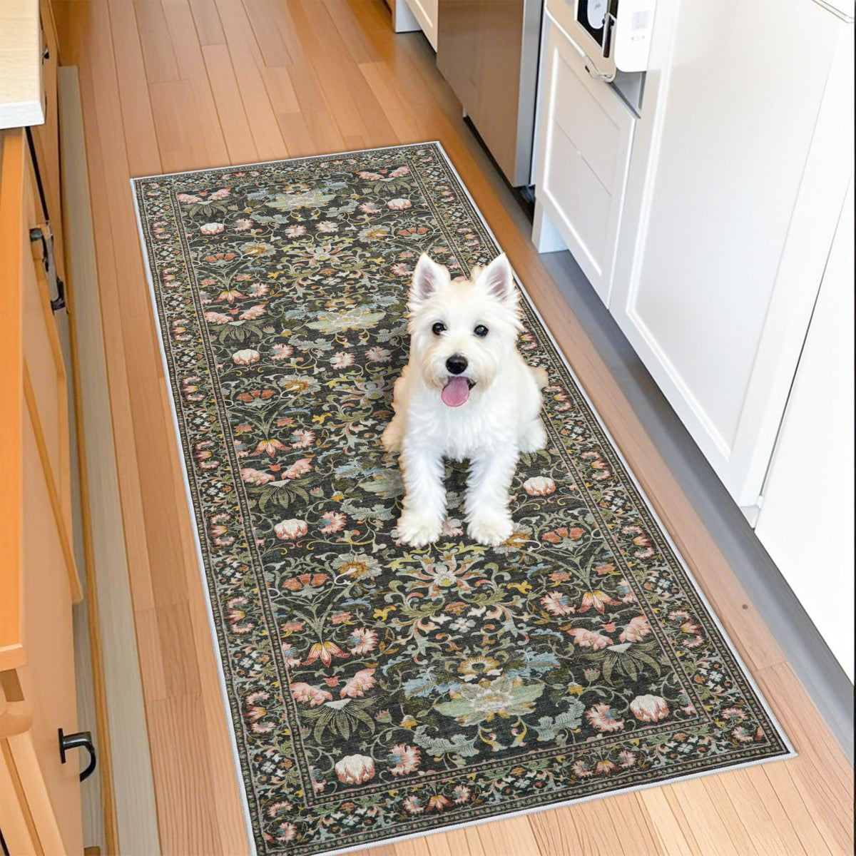 2x6 Hallway Washable Runner Rug : Vintage Soft Kitchen Laundry Runner with Non Slip Backing Farmhouse Entryway Living Room Floor Mat Stain Resistant Carpet for Bedroom Bathroom Distressed Beside Rug