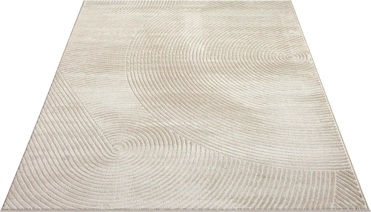 Abani Neutral Beige Area Rug | 5' x 8' Tan Geometric Carpet with Zen Circle Pattern | Rugs for Living Room, Bedroom, Office