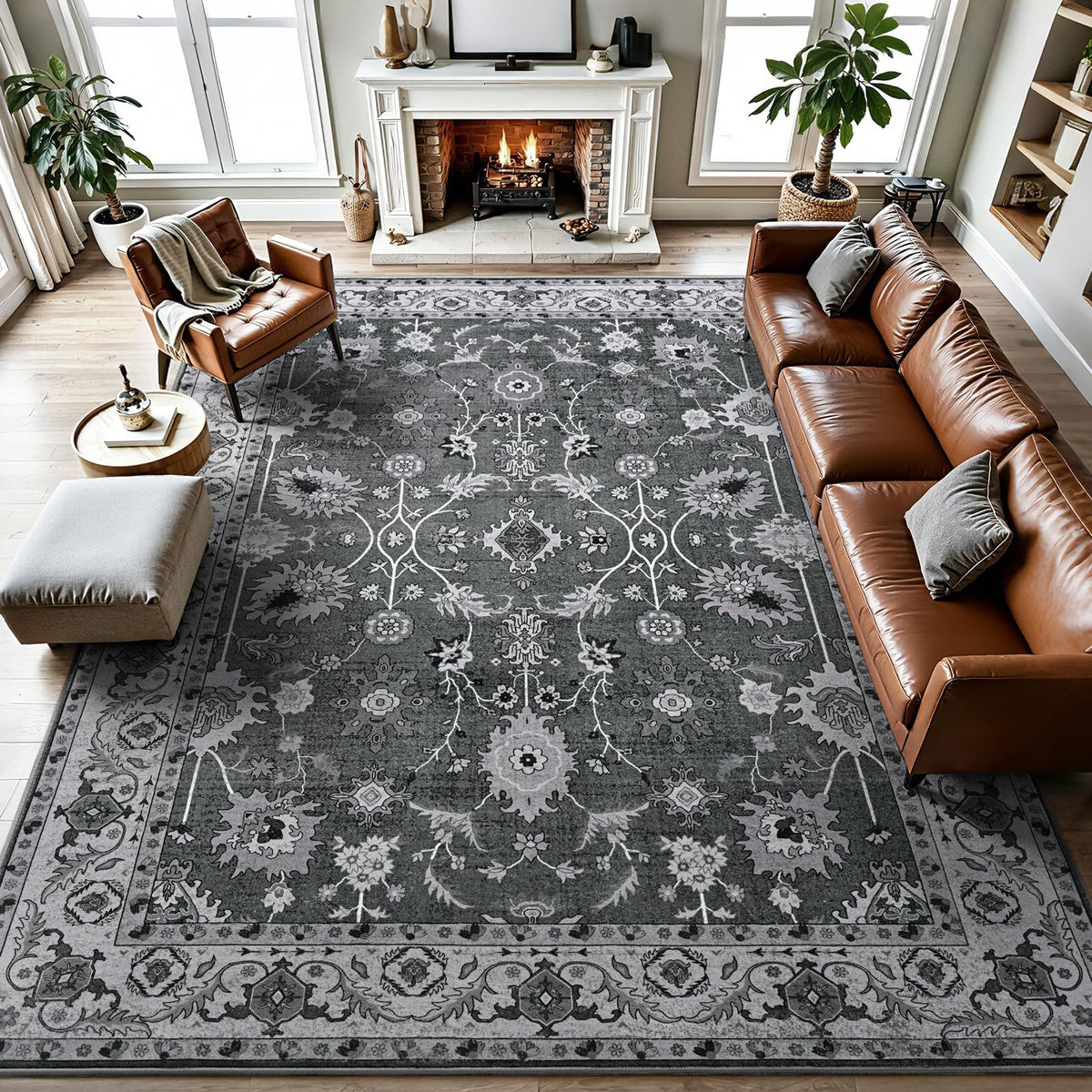 Hanples 5x7 Area Rugs for Living Room, Washable Rug Vintage Floral, Beige