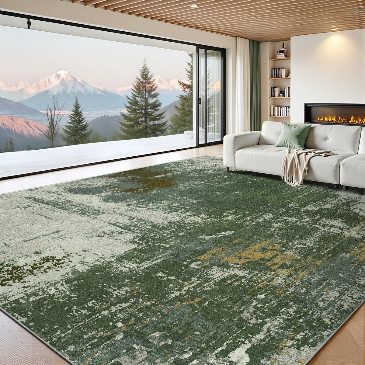 8x10 Rugs for Living Room - Modern Abstract Low Pile Washable Rug, Ultra Soft Non Slip Large Rugs, Floor Carpet for Bedroom Dining Room Office Laundry Nursery Home(Brown)