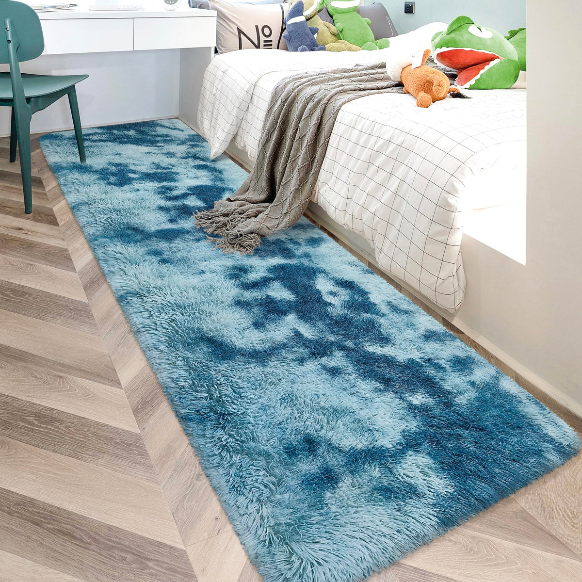 Tie-Dyed Runner Rug for Bedroom Black Grey 2x6ft Fluffy Area Rug Bedside Runner Rug for Kids Room Boys Teens Nursery Baby Living Room Dorm Home Decor Carpets