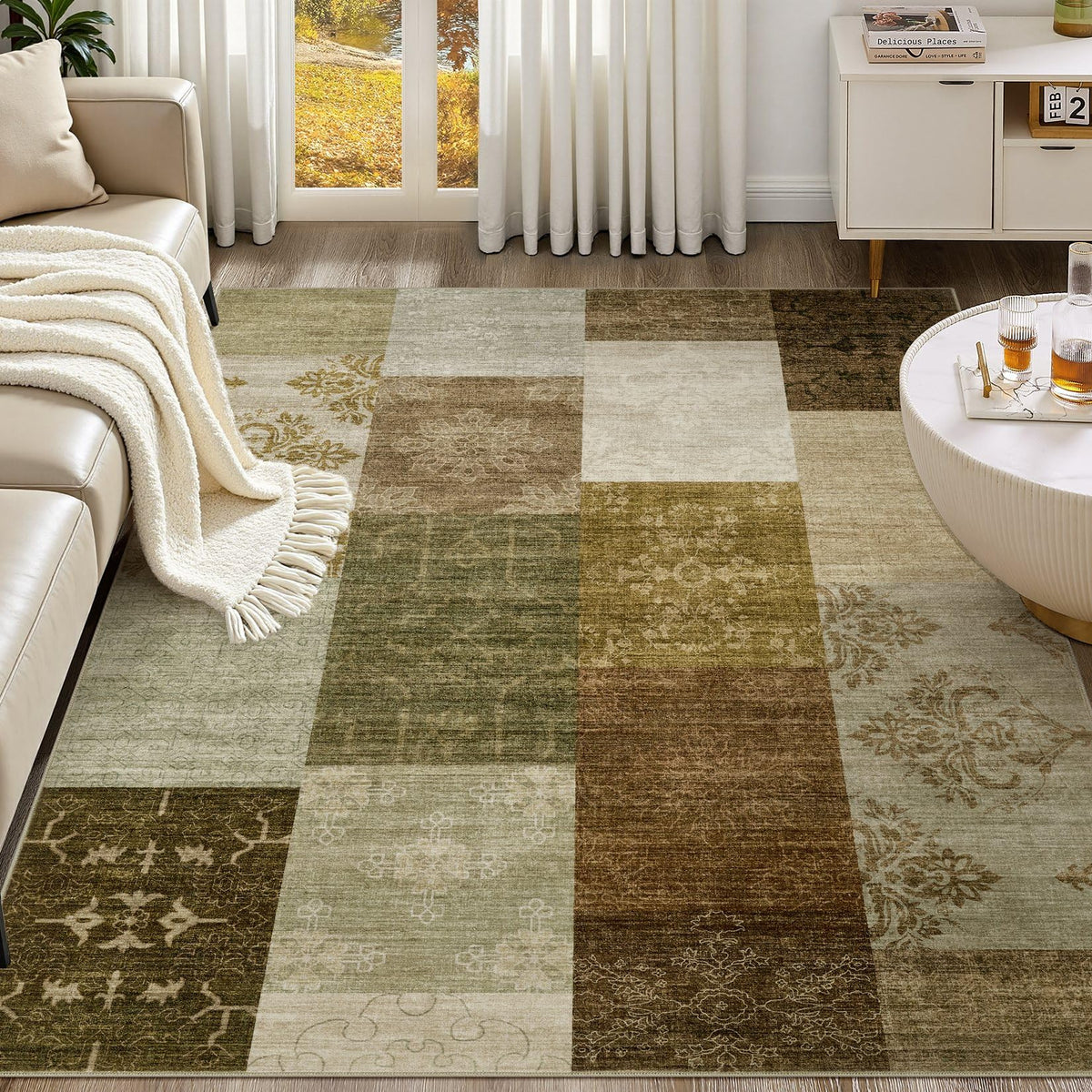 UERMEI 8x10 Area Rug Living Room Rugs - Washable Neutral Modern Abstract Soft Thin Large Rug Indoor Floor No Slip Rug Carpet for Bedroom Under Dining Table Home Office Decor - Brown Grey