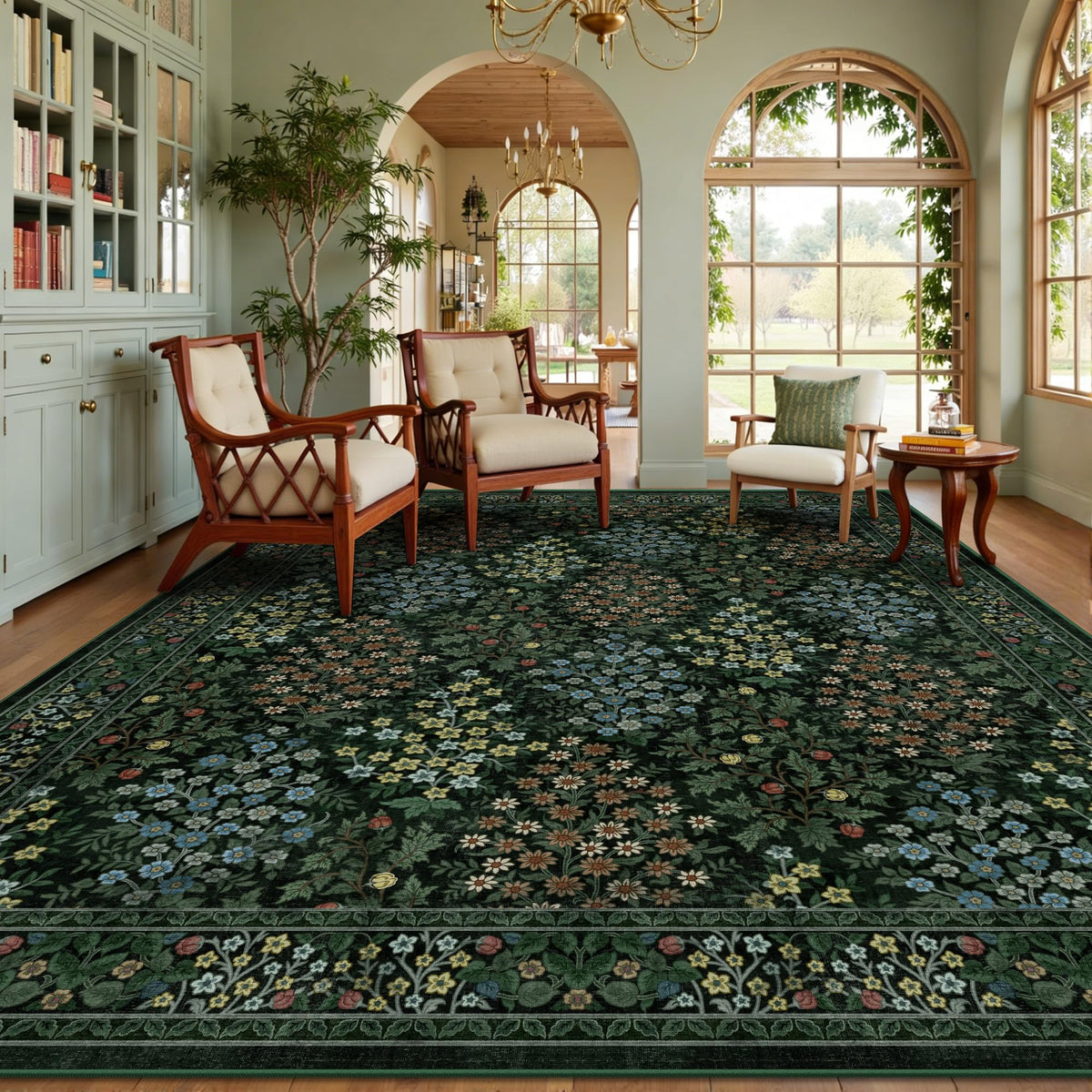 8x10 Area Rugs, Machine Washable Low Pile Floral Rugs for Living Room, Bedroom, Large Boho Area Rug with Non-Slip Backing for Dining Room(Pink Floral)