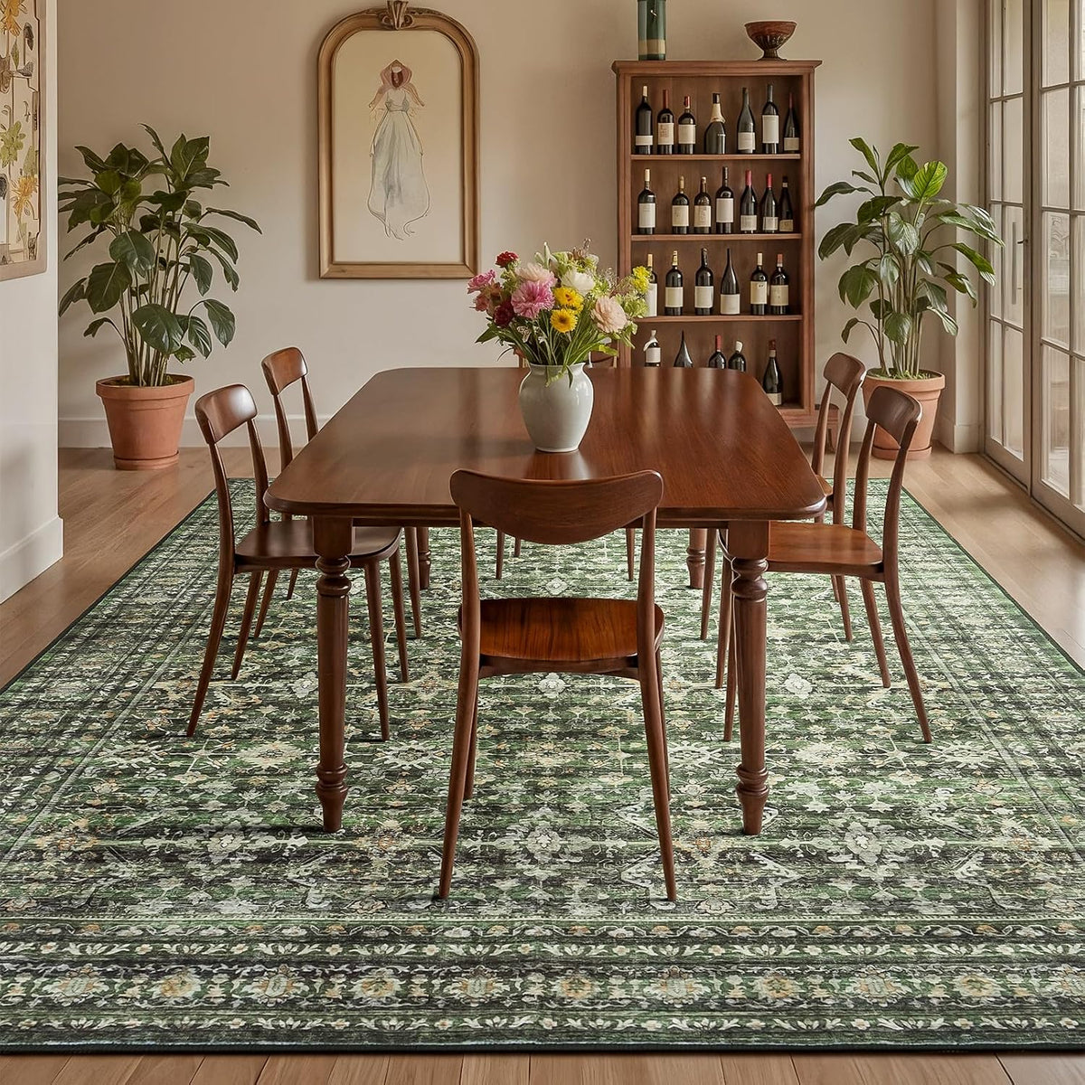 8x10 Area Rugs for Living Room Green Washable Non-Slip Large Carpet