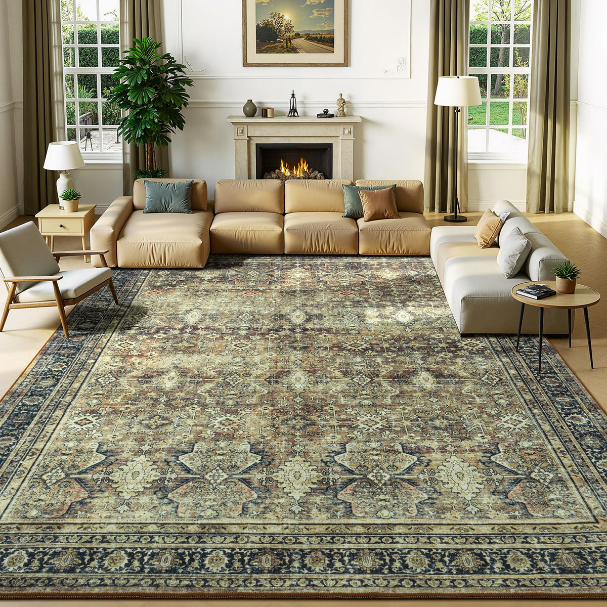 Lessymo 8 x 10 Area Rugs for Living Room, Machine Washable Rug Grey White