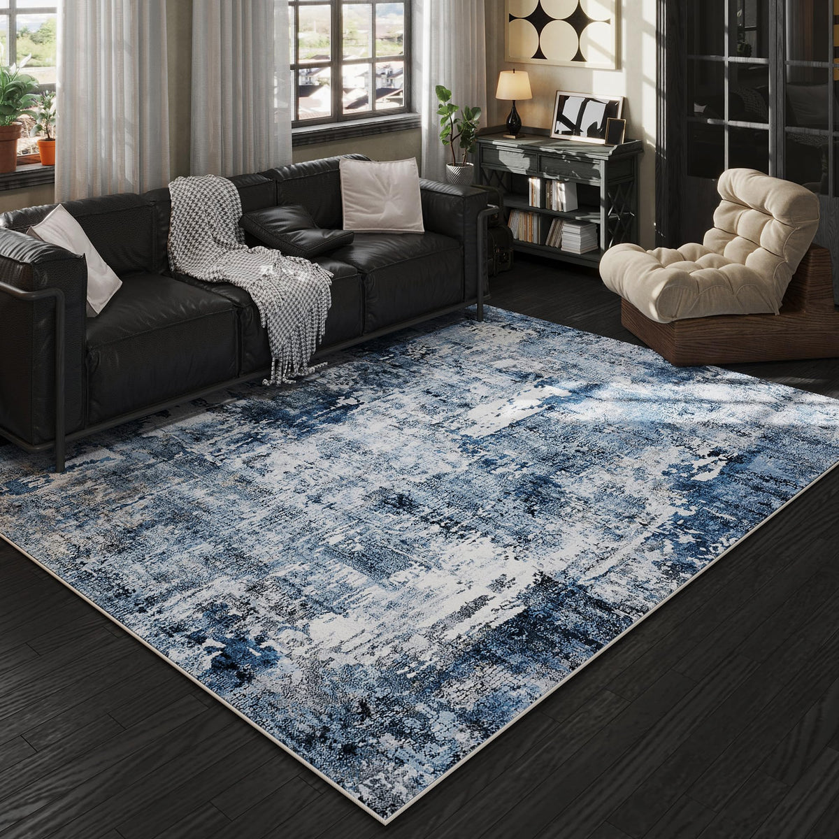 Rugcomf Large Living Room Rug 8x10 Washable Non Slip Vintage, Grey