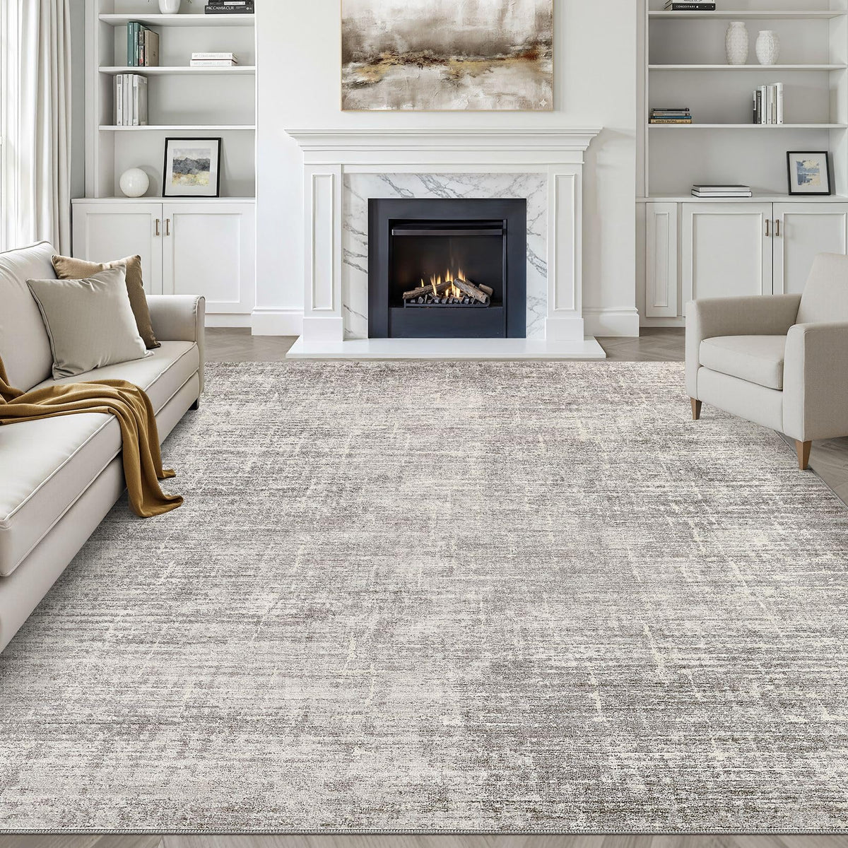 LOONGRUG 8x10 Area Rugs Washable Neutral Modern Rug for Living Room Brown