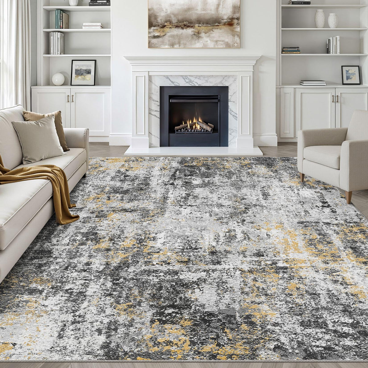 LOONGRUG 8x10 Area Rugs Washable Neutral Modern Rug for Living Room Brown