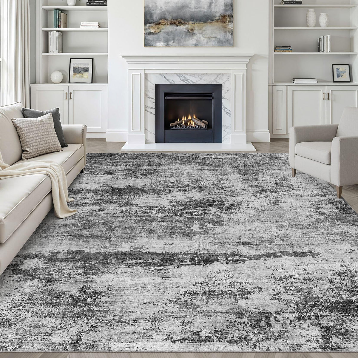 LOONGRUG 8x10 Area Rugs Washable Neutral Modern Rug for Living Room Brown