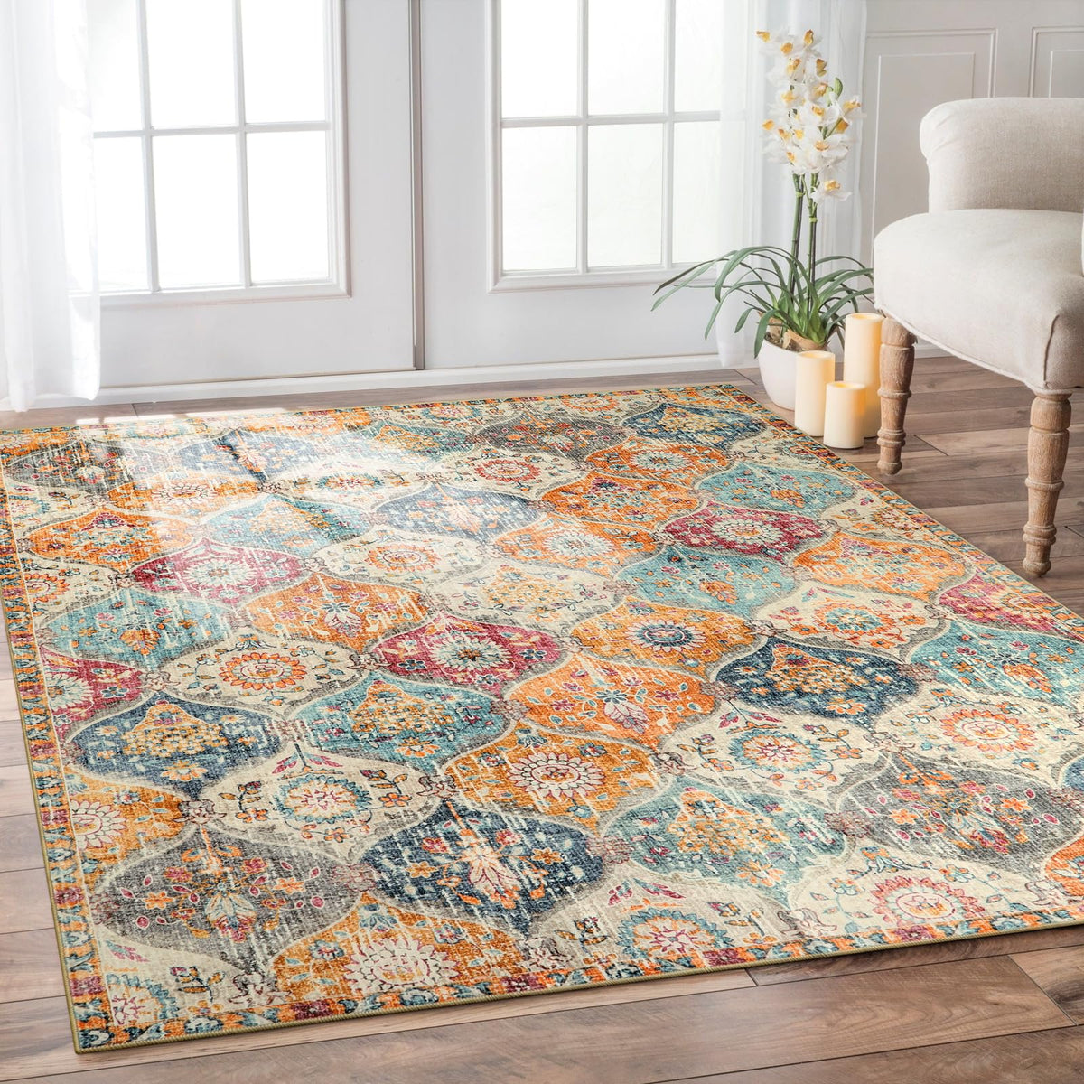 Lahome Moroccan Washable Small Area Rug, 3x5 Rug for Bedroom Living Room