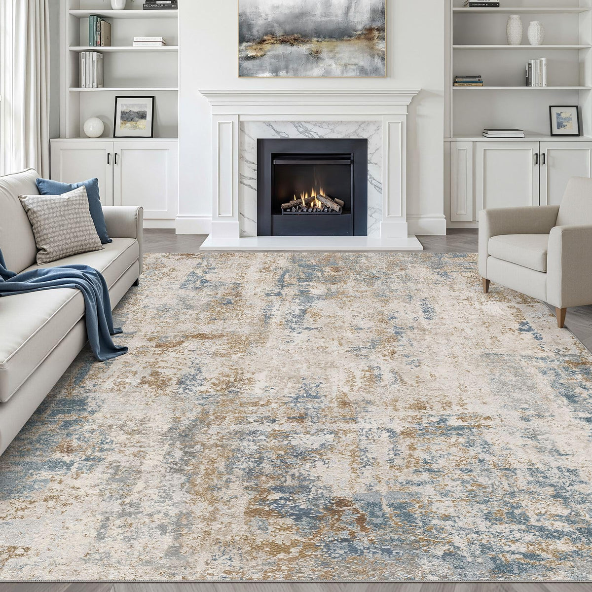 LOONGRUG 8x10 Area Rugs Washable Neutral Modern Rug for Living Room Brown