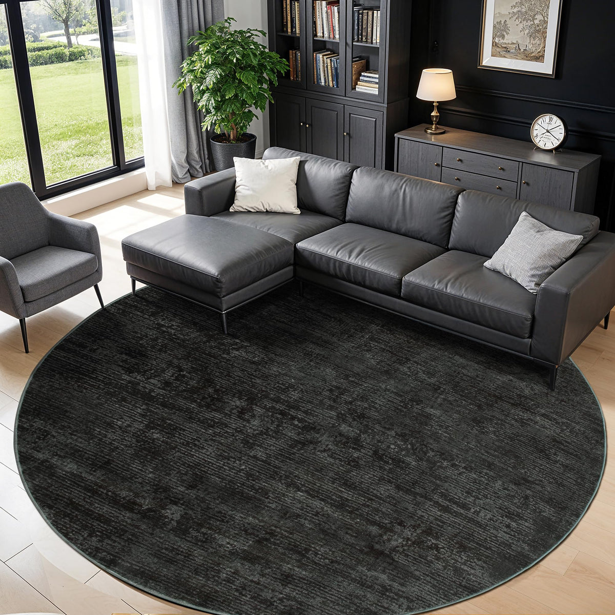 8x10 Washable Area Rug, Black Solid Area Rugs for Living Room & Bedroom