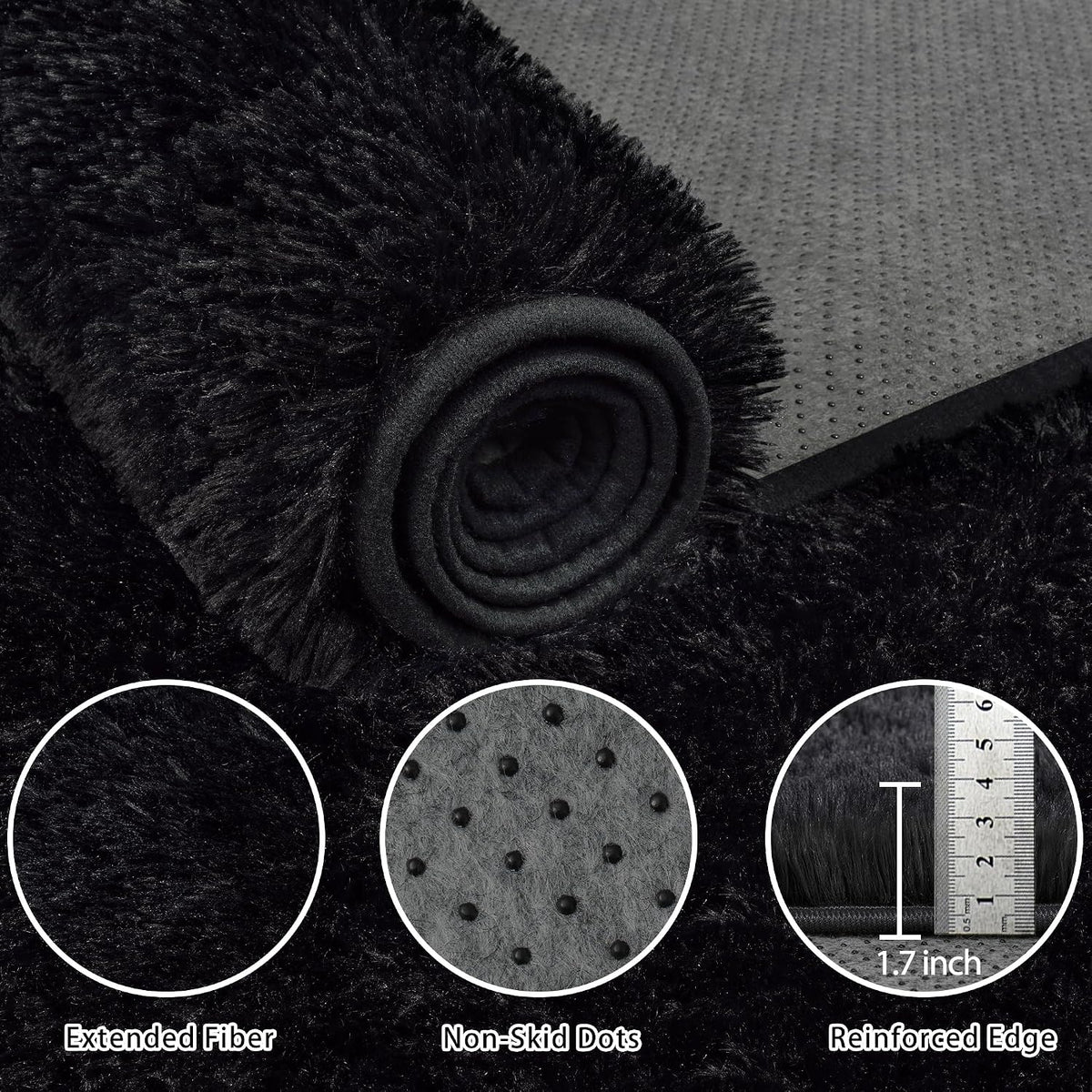 8x10 Area Rug for Living Room,Black Fluffy Shag Non-Slip Bedroom Rugs