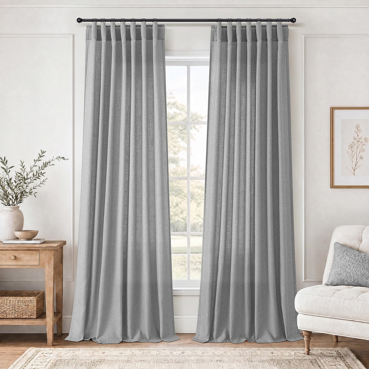 Jowels Natural Linen Curtains 84 Inches Long 2 Panels for Living Room