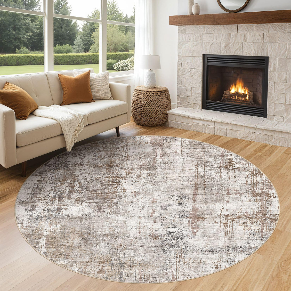 UERMEI 8x10 Area Rug Living Room Rugs - Washable Neutral Modern Abstract Soft Thin Large Rug Indoor Floor No Slip Rug Carpet for Bedroom Under Dining Table Home Office Decor - Brown Grey