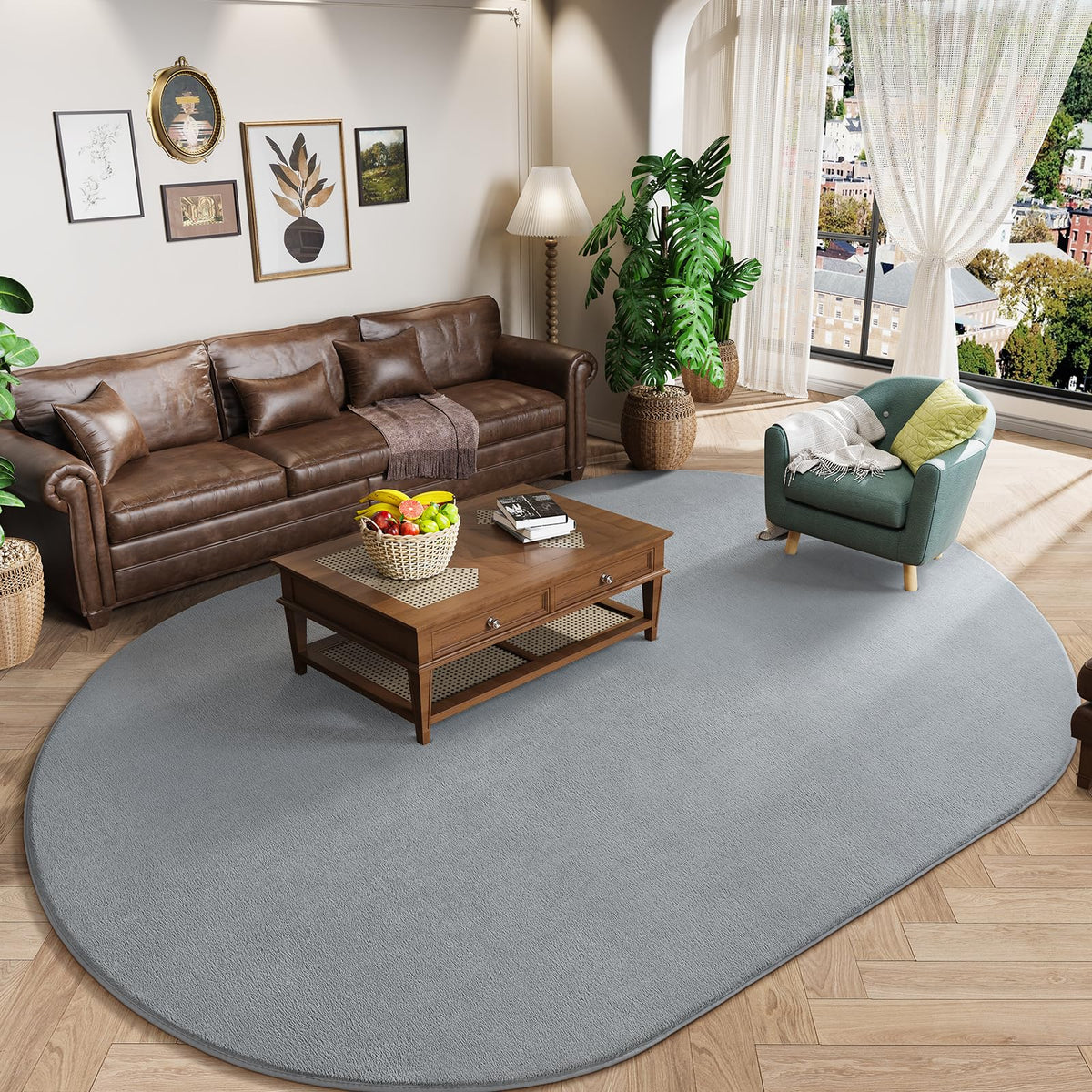 Amearea Soft Oval Rugs for Bedroom, 2.6 x 5.3 Black Bedroom Bedside Rug