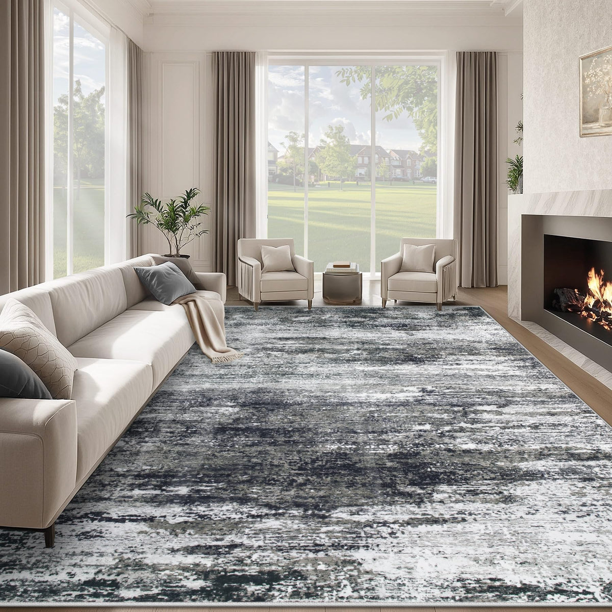 Washable Rug 8x10 Area Rugs for Living Room: Large Neutral Soft Rug Abstract Non Slip Low Pile Modern Carpet for Bedroom Kitchen Nursery Office Dining Room Indoor (Beige, 8'x10')