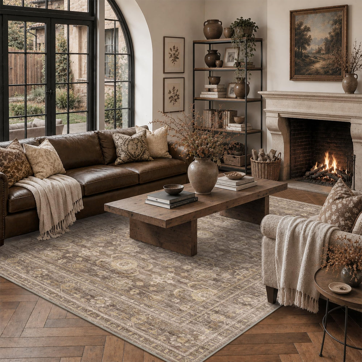 JOOJA 8x10 Beige Vintage Soft Low Pile Boho Neutral Washable Area Rug
