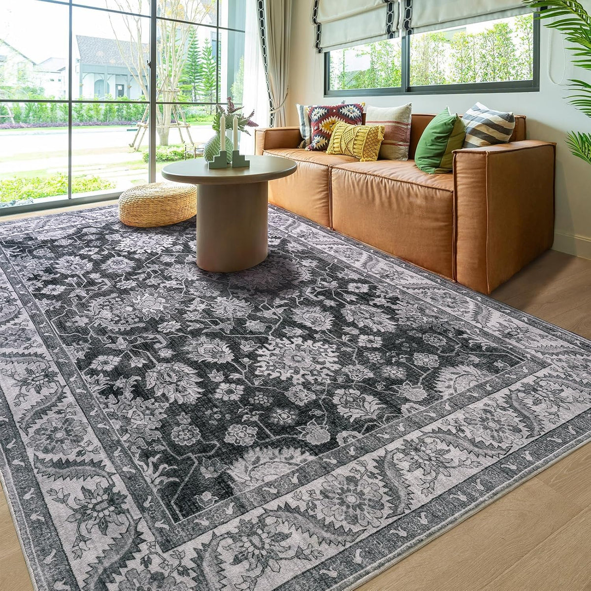 Hanples 5x7 Area Rugs for Living Room, Washable Rug Vintage Floral, Beige