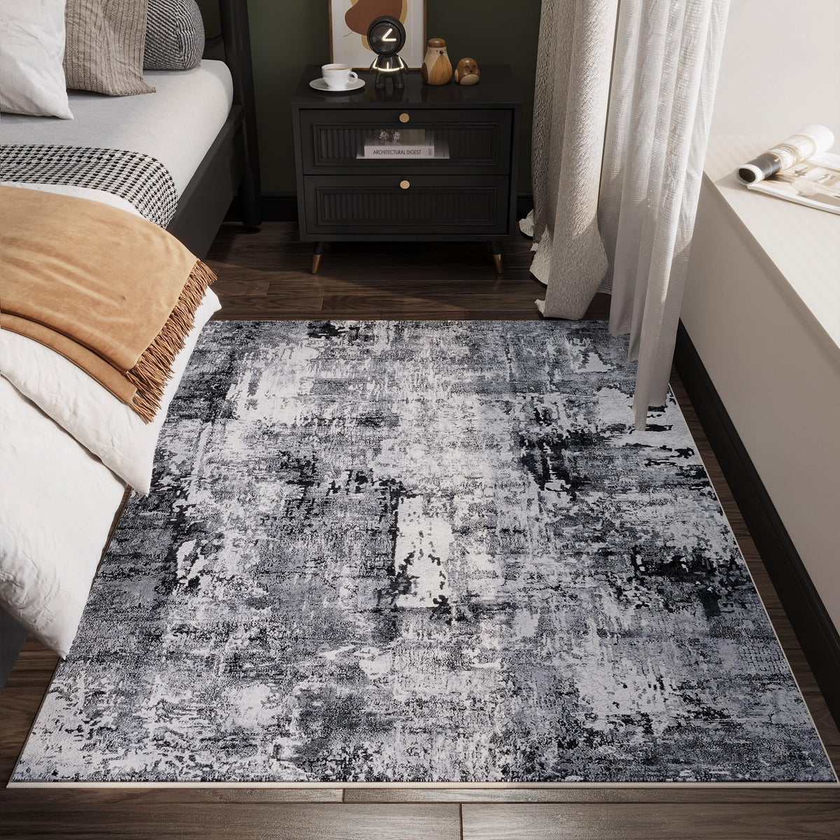 Rugcomf Large Living Room Rug 8x10 Washable Non Slip Vintage, Grey