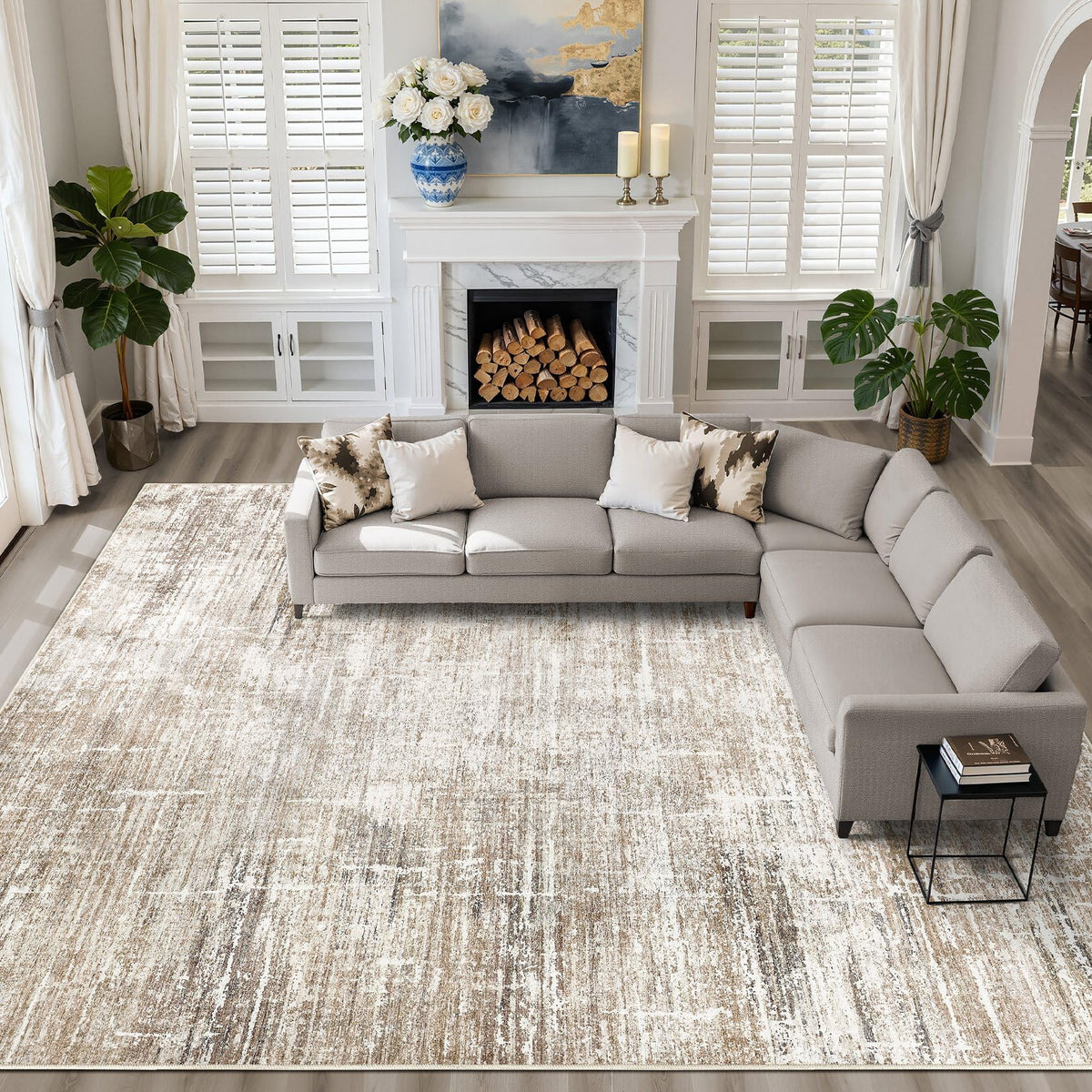 LOONGRUG 8x10 Area Rugs Washable Neutral Modern Rug for Living Room Brown