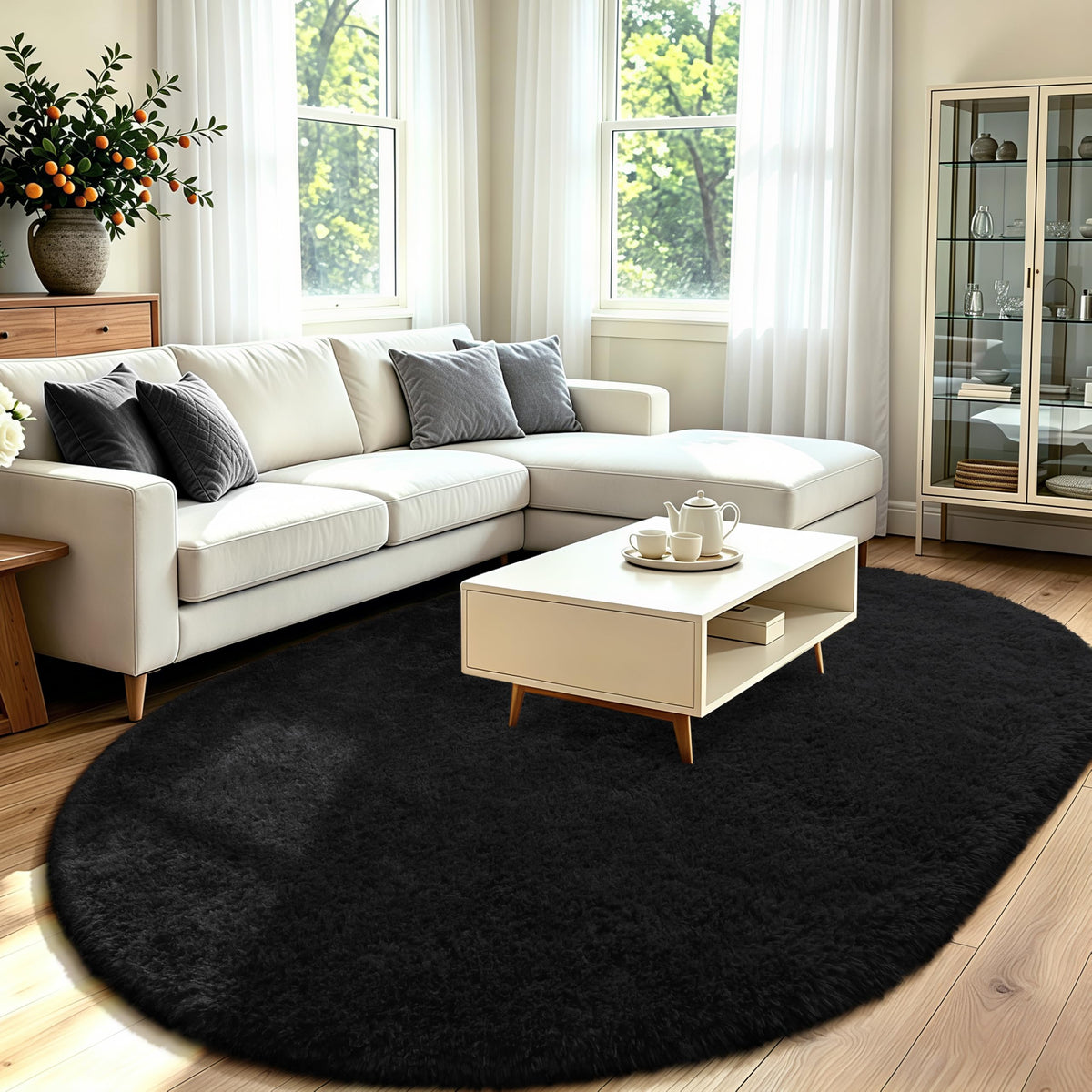 LOCHAS Bedroom Rug 2.6' x 5.3', Grey Fluffy Shaggy Area Rug for Kids Room