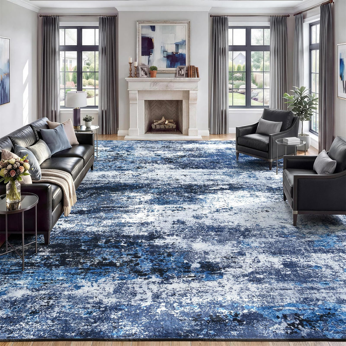 8x10 Area Rug for Living Room, Abstract Washable Non-Slip Large Rugs, Gold