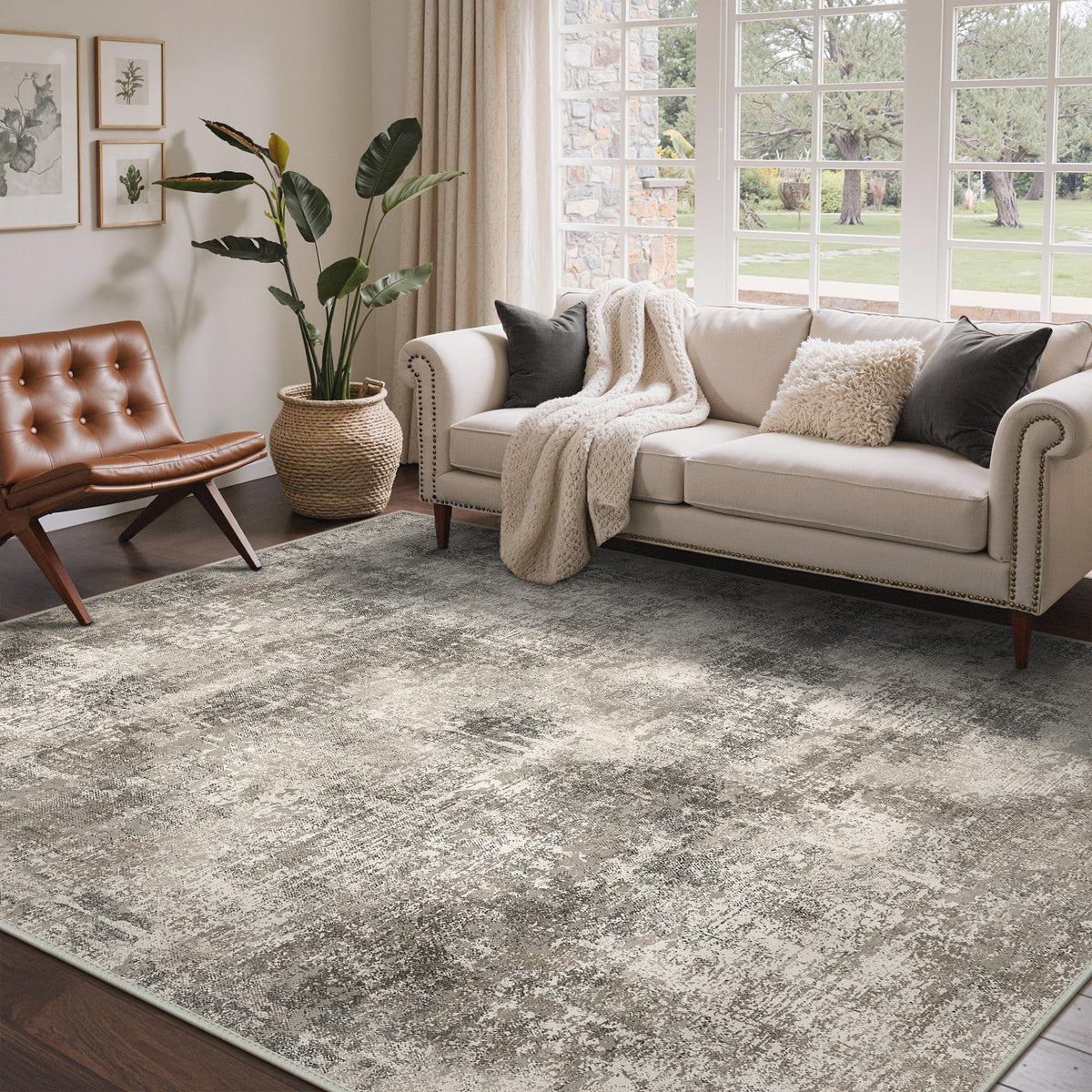 BEIMO 5x7 Green Abstract Area Rug, Washable Non-Slip for Bedroom