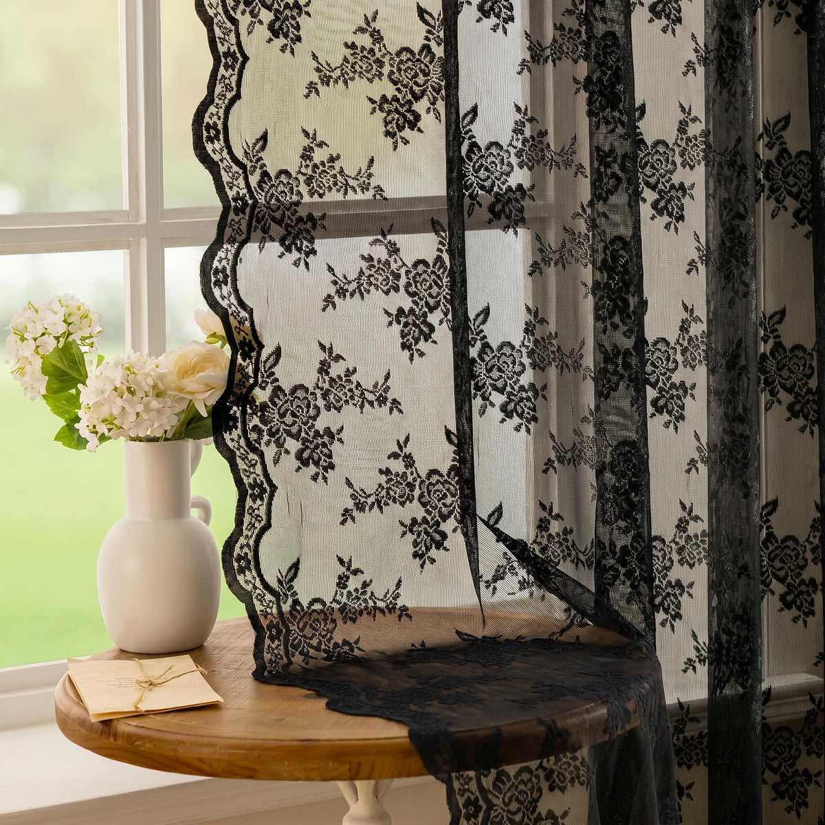 MEETSKY White Lace Curtains 84 Inches Long Floral Victorian Sheer Curtains
