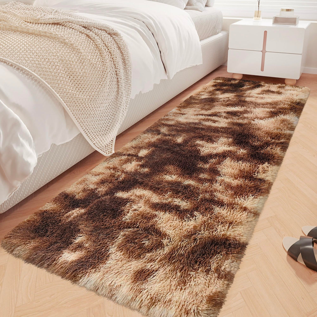Tie-Dyed Runner Rug for Bedroom Black Grey 2x6ft Fluffy Area Rug Bedside Runner Rug for Kids Room Boys Teens Nursery Baby Living Room Dorm Home Decor Carpets