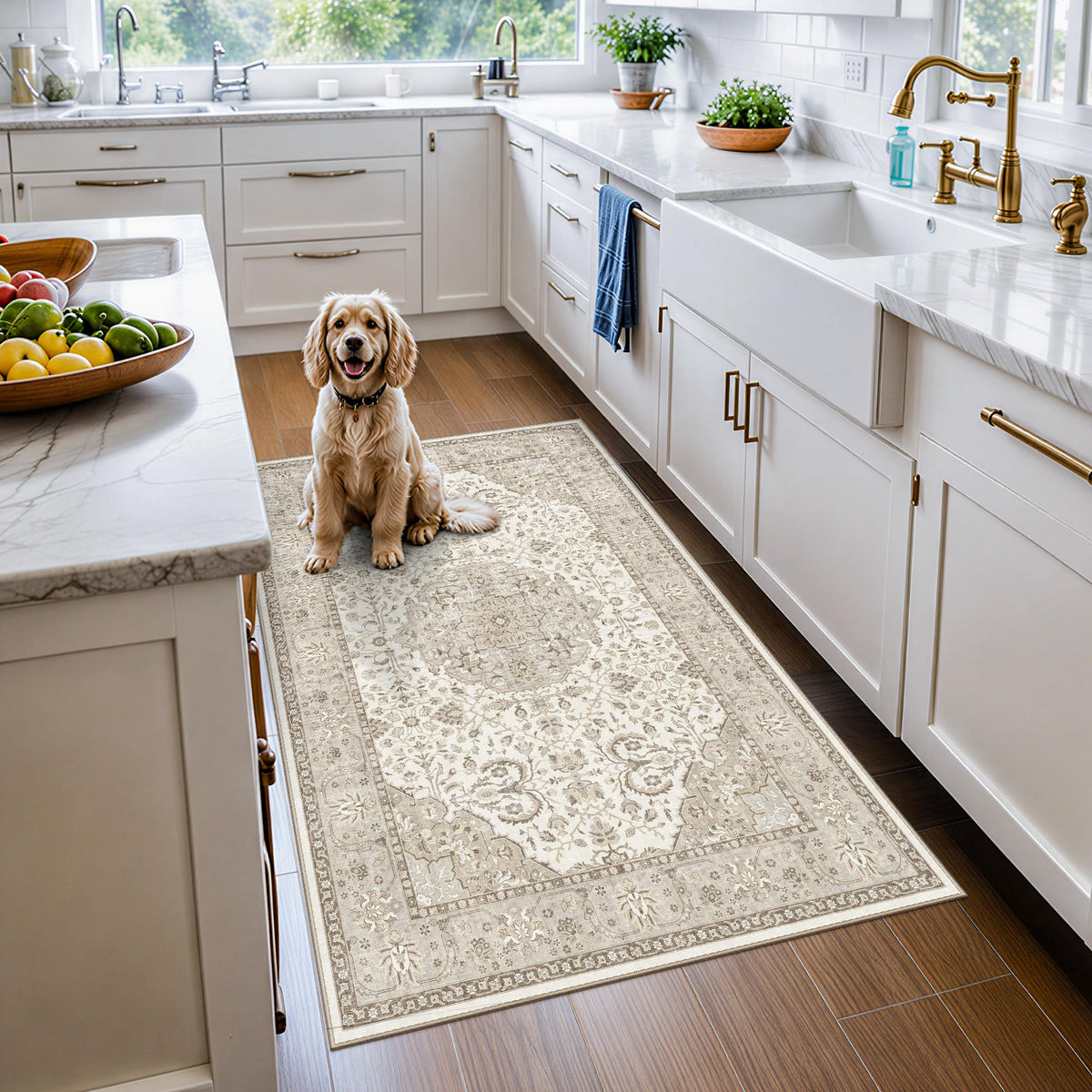 2x6 Hallway Washable Runner Rug : Vintage Soft Kitchen Laundry Runner with Non Slip Backing Farmhouse Entryway Living Room Floor Mat Stain Resistant Carpet for Bedroom Bathroom Distressed Beside Rug
