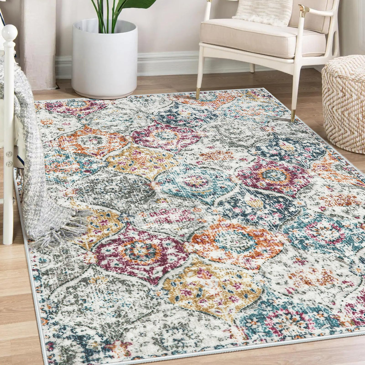 Lahome Moroccan Washable Small Area Rug, 3x5 Rug for Bedroom Living Room
