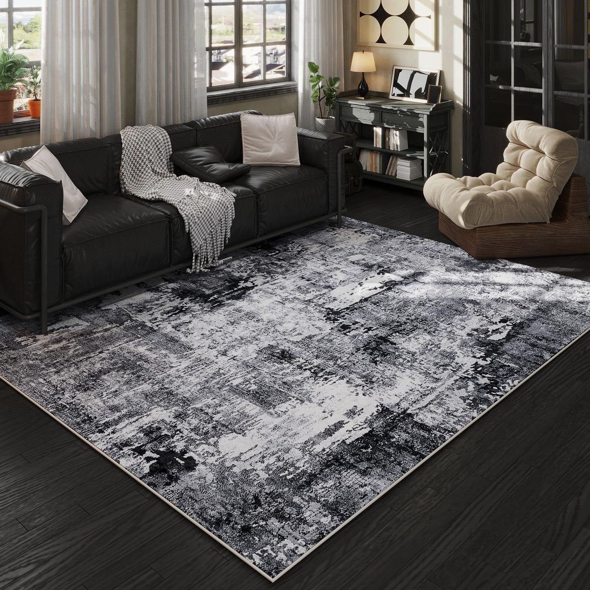 Rugcomf Large Living Room Rug 8x10 Washable Non Slip Vintage, Grey