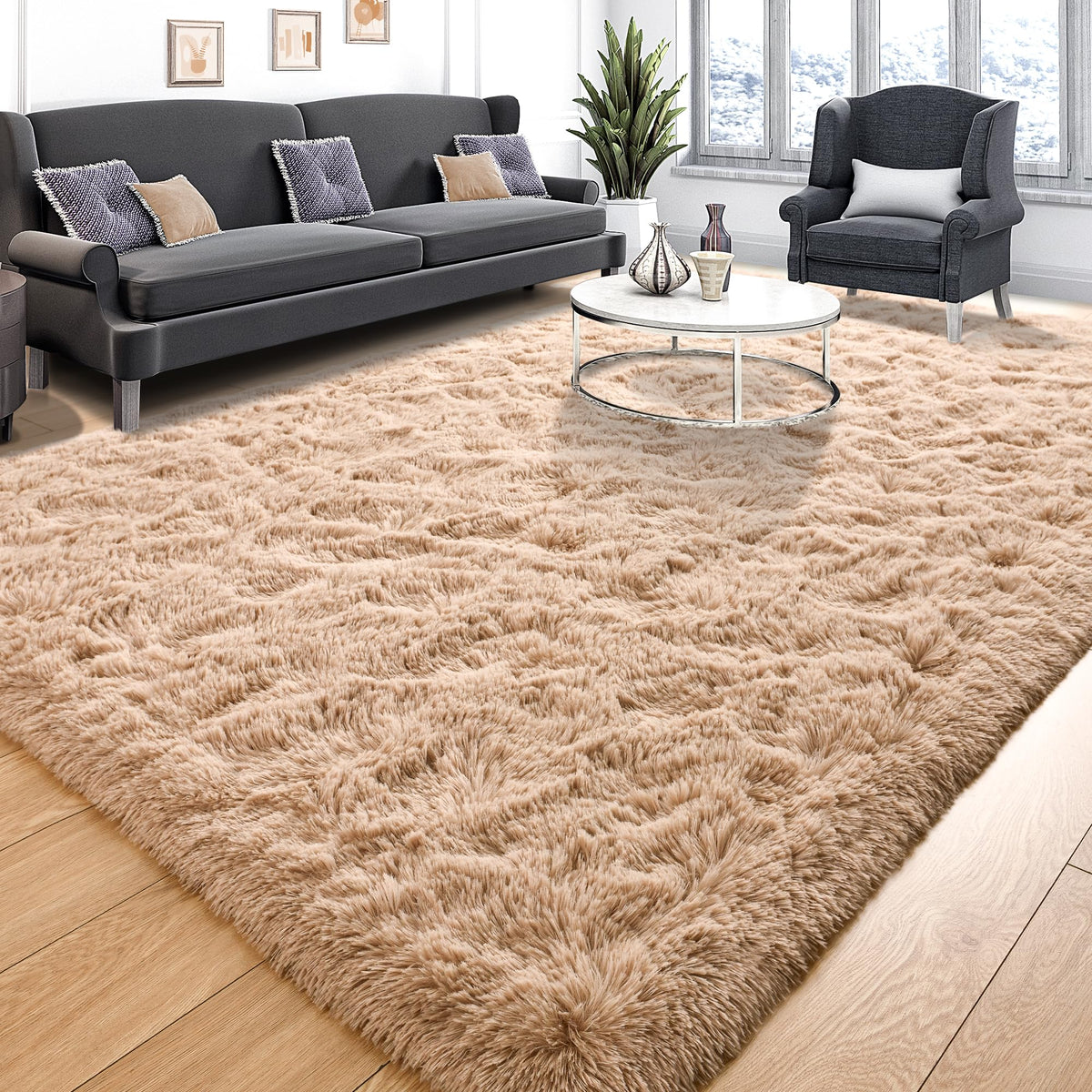 Tepook 4x6 Soft Fluffy Rug for Bedroom Fuzzy Black Rugs for Living Room