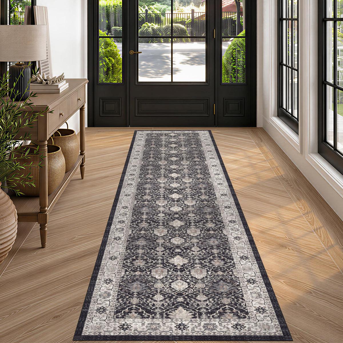 2x6 Hallway Washable Runner Rug : Vintage Soft Kitchen Laundry Runner with Non Slip Backing Farmhouse Entryway Living Room Floor Mat Stain Resistant Carpet for Bedroom Bathroom Distressed Beside Rug