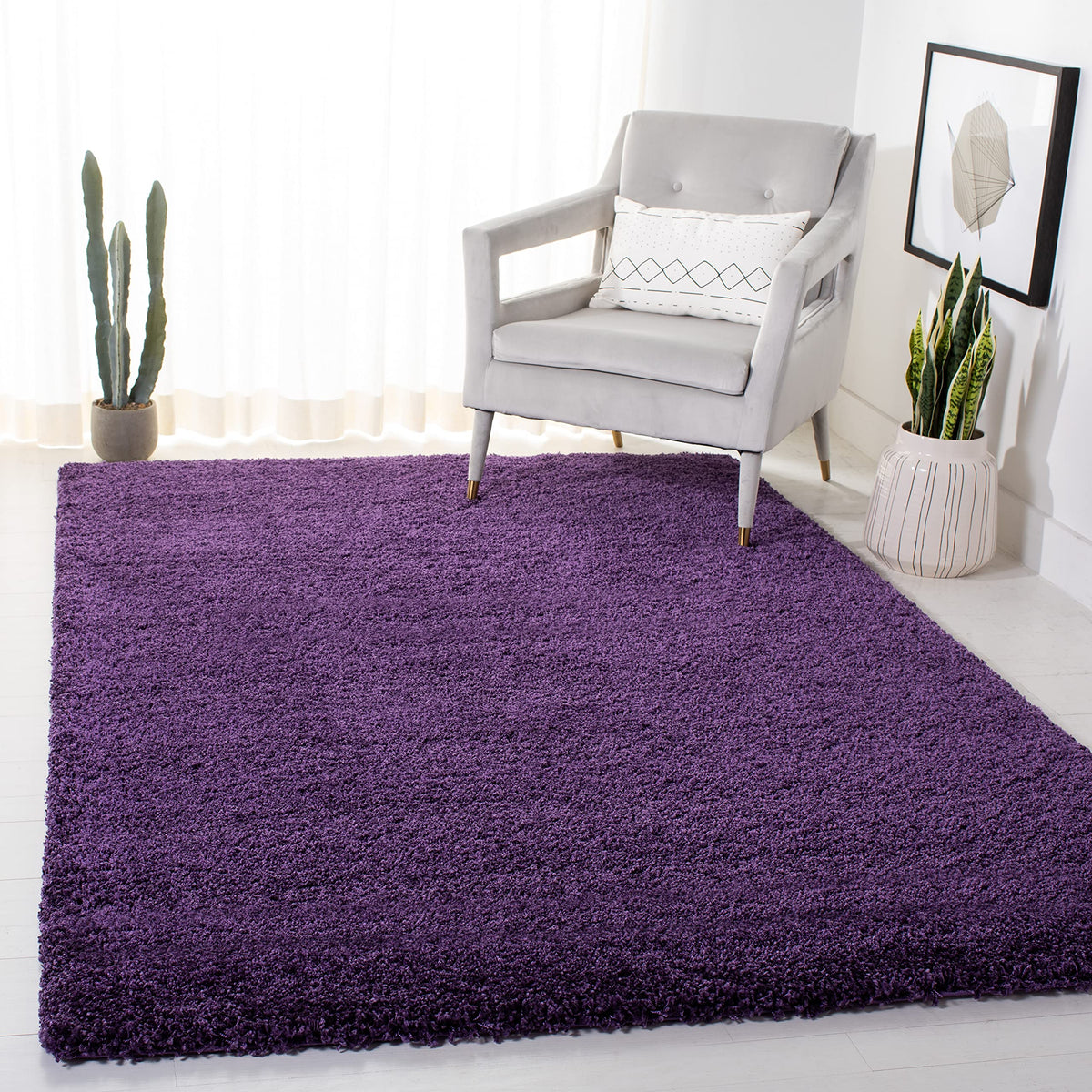 SAFAVIEH Milan Shag Collection 8' x 10' Ivory SG180 Solid Non-Shedding Living Room Bedroom Dining Room Entryway Plush 2-inch Thick Area Rug